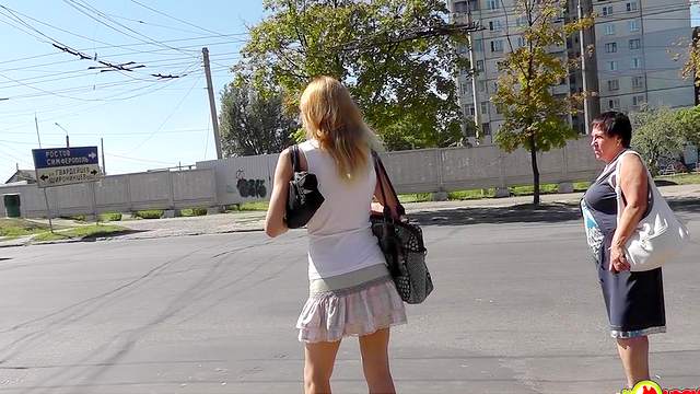 Public upskirt with a pretty slender teen