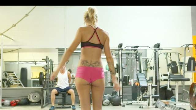 Flexible blonde getting nailed in the gym