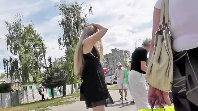 Hot upskirt with a slender blonde