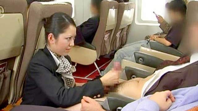 Asian business woman is sucking in the plane