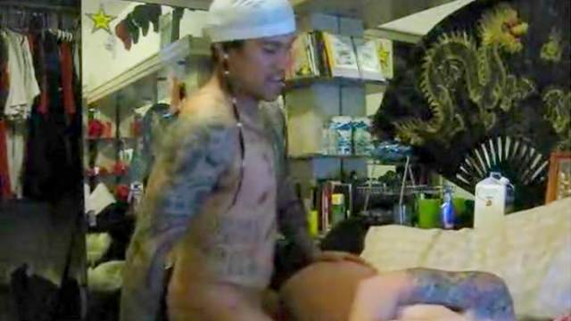 Tattooed dude fuck with a sexy slender teen