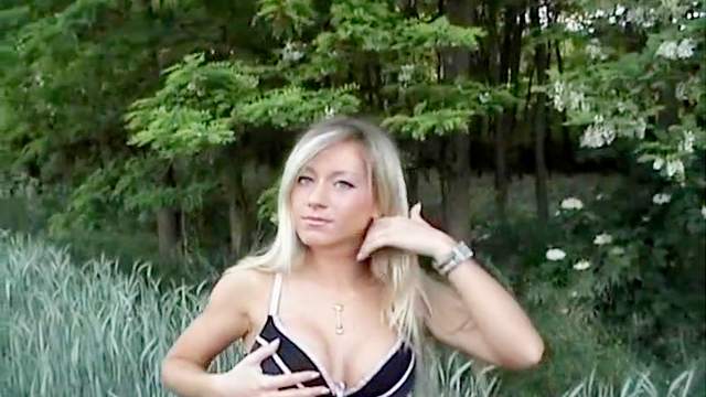 Blonde being drilled in her pussy outdoors