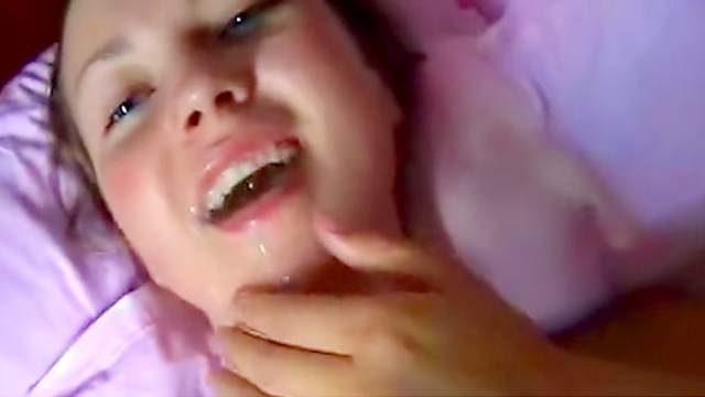 Sweet amateur blonde is getting sperm on face
