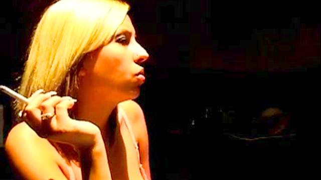 Natural tits blondie smoking cigarette on camera