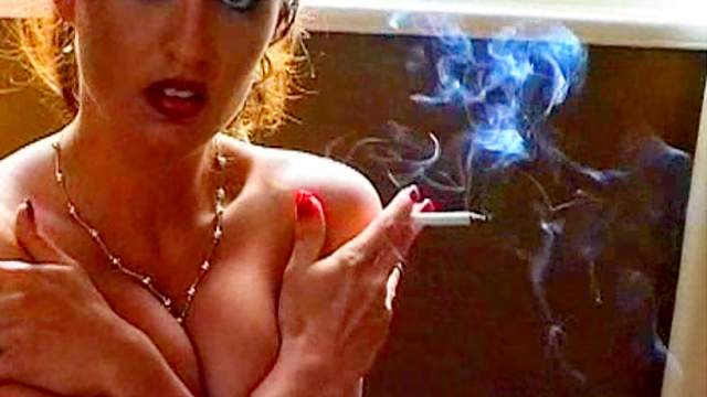 Busty milf reveals her tits while smoking