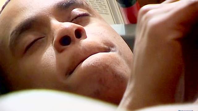 Male brunette jerks off his cock