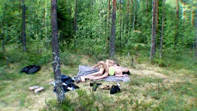 Hidden camera films forest sex