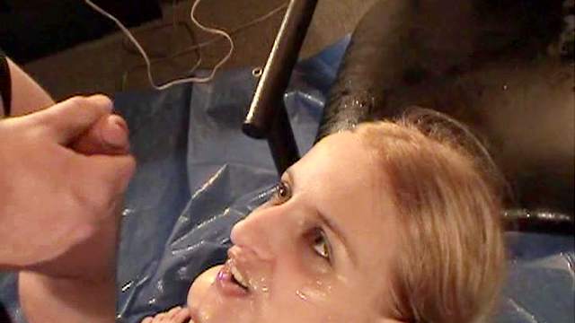 Blonde in pigtails is peeing and mounting a pecker