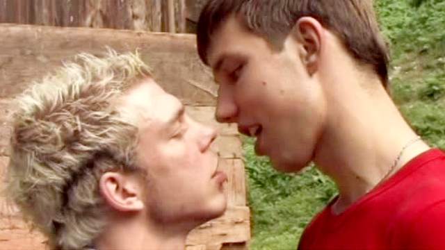 Blonde gay is sucking dick of his brunette friend