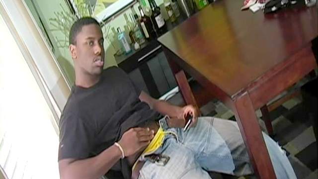 Black guy with muscles strokes his thick shaft
