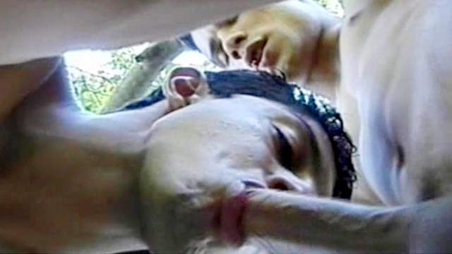Curly-haired gays fuck outdoors