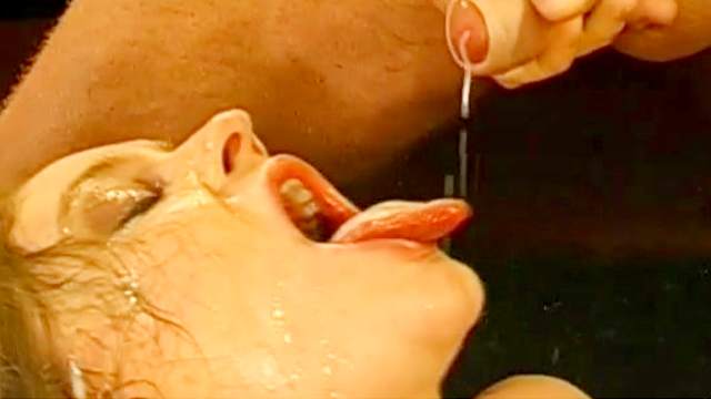 Blonde is swallowing two big cum shots