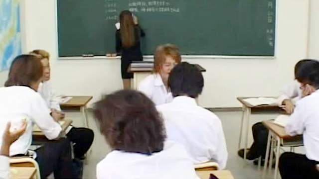 Japanese teacher being covered with tasty jizz