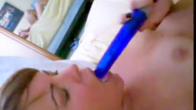 Blue dildo up the amateur pussy