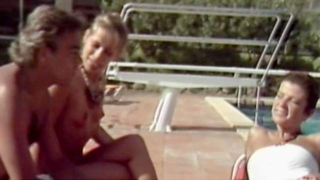 Vintage sex in the pool with skinny blonde
