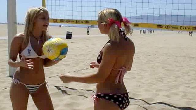 Hot young blondes are playing on the beach