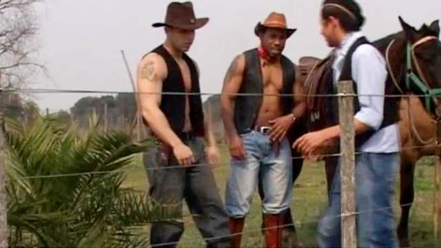 Stunning gays threesome at the hayloft