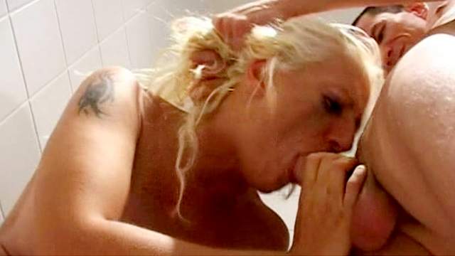 Curly blonde Freja fucks in her face in the bath