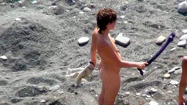 Beach, Nudist, Outdoor, Small tits, Standing, Voyeur