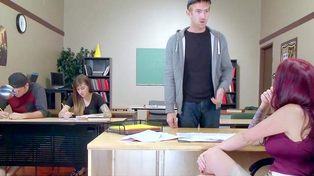 Goegeous teacher endures harsh sex at class