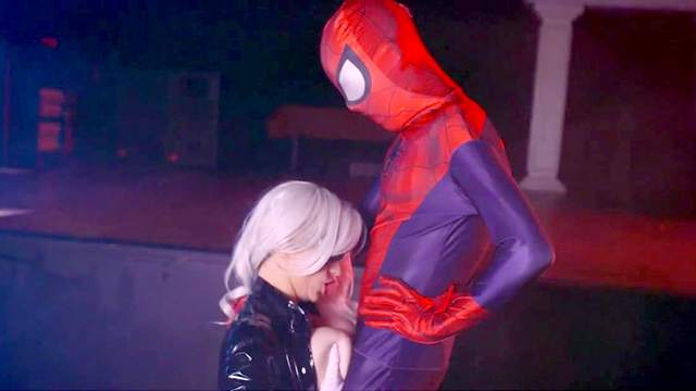 Spider Man Cosplay action with busty blonde Mila Milan