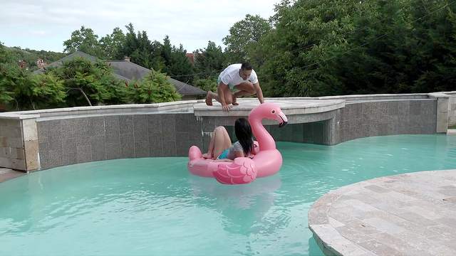 Exclusive pool fuck for the skinny young daughter