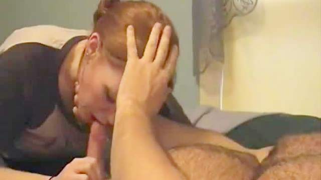 Fat guy deepthroated by redhead