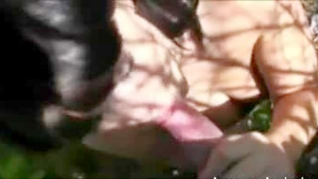 Cumshot in her mouth outdoors