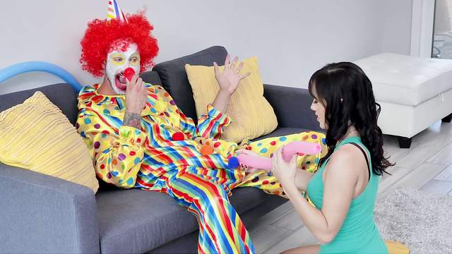Clown pulls out his big dick for the birthday girl