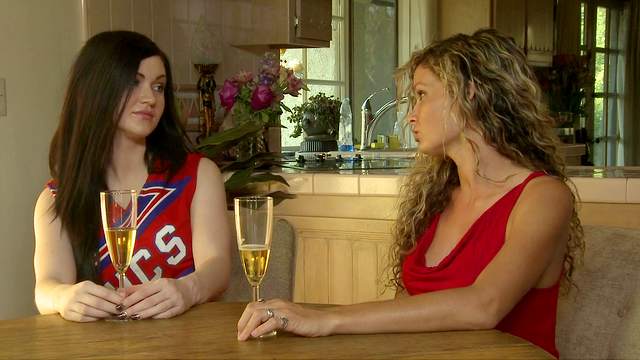 Intriguing home oral fun between mommy and the cheerleader