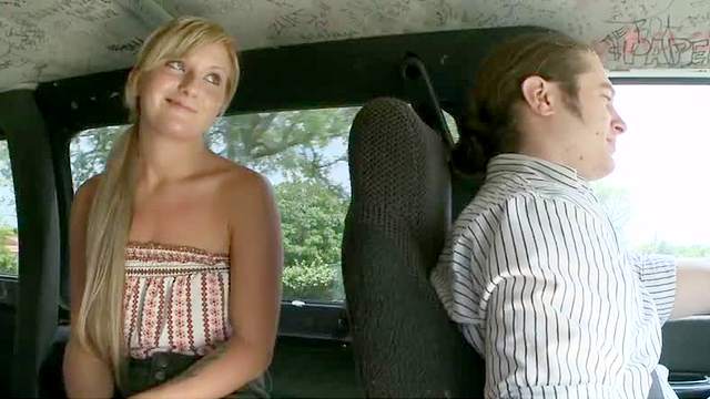 Skinny girl gets sweaty during car sex