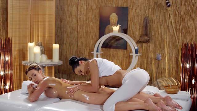 Amazing lesbian softcore in scenes of erotic massage