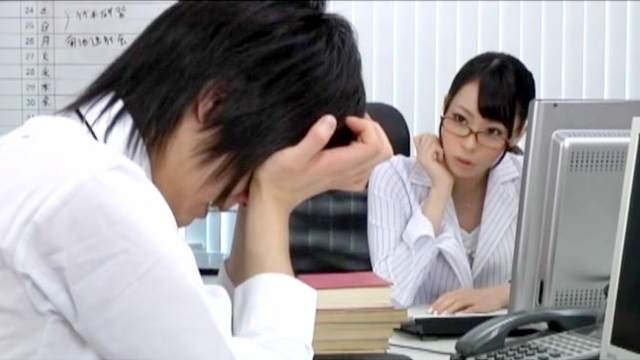 Japanese office doll pleases one of her colleagues with good sex