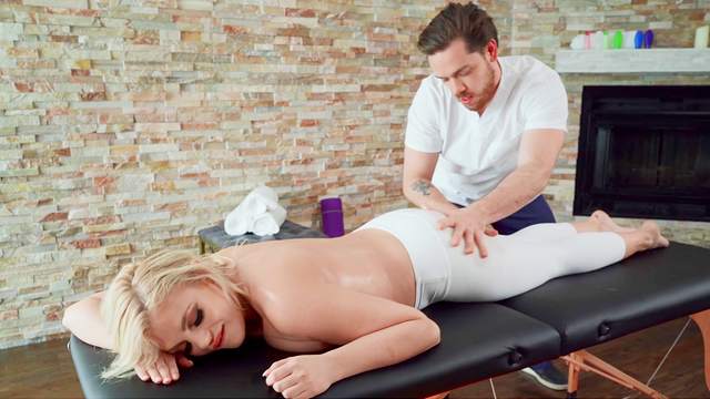 Man ass fucks woman on the massage table
