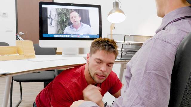 Male passion erupts in the office for hotties Aspen and Brandon Anderson