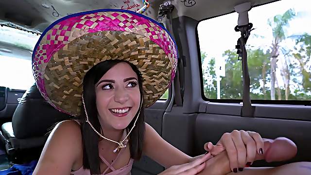 Mexican chick devours whole cock in bang bus tryout