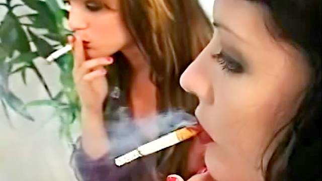 Girls in lipstick smoke cigarettes