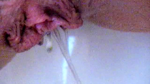 Attractive and nude Pamela is pissing in the toilet