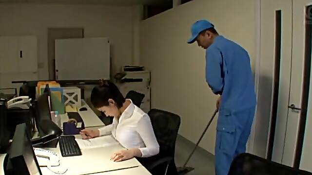 Japanese office babe leaves the plumber bang her pussy in the late hours
