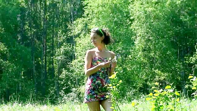 She pisses a ton in the woods