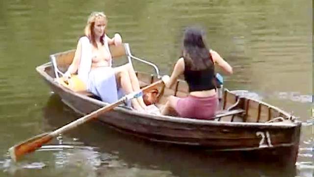 Babes rowing boat and flashing