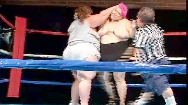 Fat girls wrestle and fuck with the ref