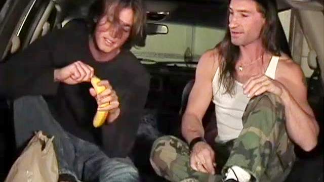 Muscular guys anal in back of SUV