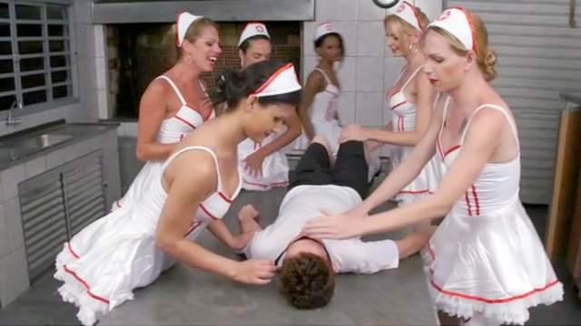 Shemale nurses gangbang his asshole