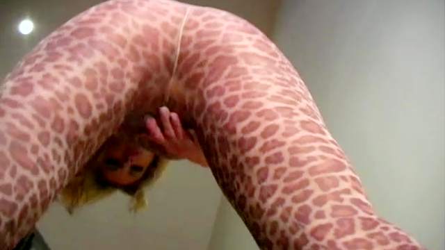 Skintight animal print body stocking on babe