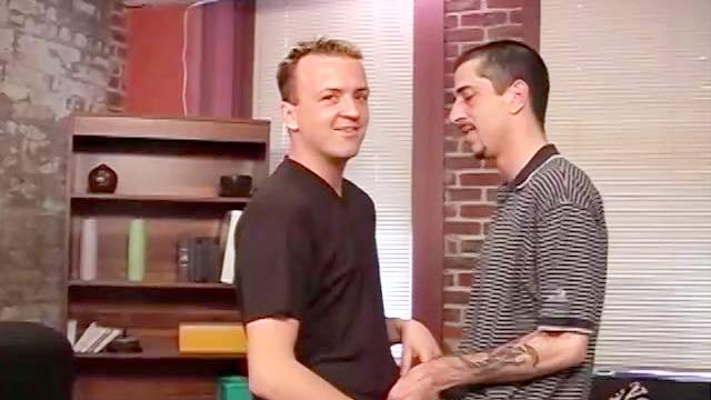 Slim gay guys suck and stroke together