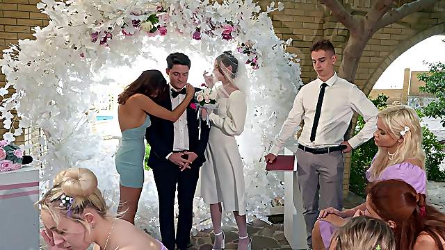 Needy beauty fucks with another man during her wedding ceremony