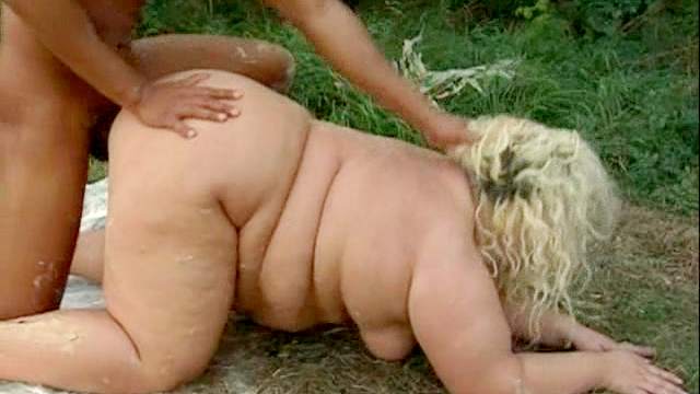 Sloppy fat bitch fucked in the dirt