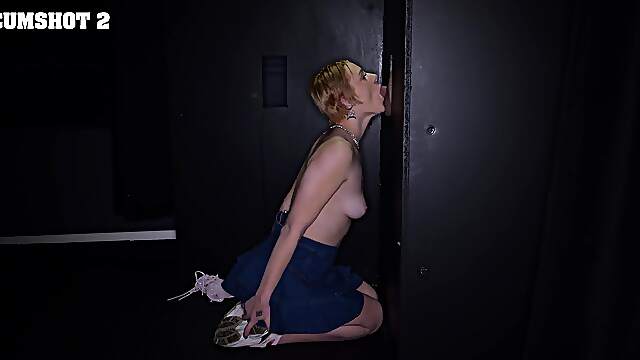 Blonde babe Chloe Knox blows a black guy through a gloryhole