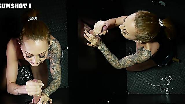 Petite tattooed spinner Kendra Cole gets pounded through a gloryhole